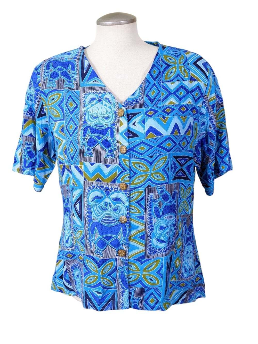 Mascetti Collection Vintage Hawaiian Blue Button Down Shirt L  Aloha Tropical